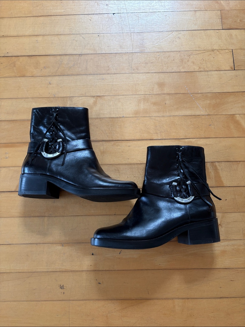 Lucky Brand Black Leather Ankle Boots with Buckle Detail